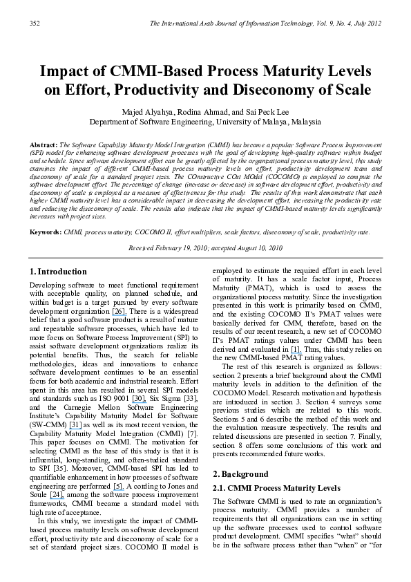 (PDF) Impact of CMMI-Based Process Maturity Levels on Effort ...