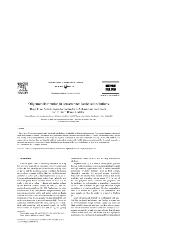 PDF) Oligomer distribution in concentrated lactic acid solutions