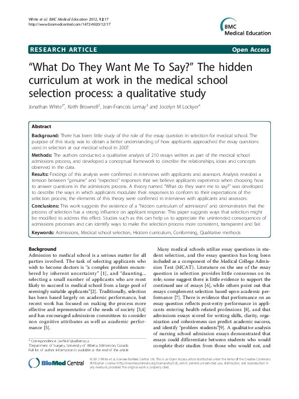 (PDF) What Do They Want Me To Say?" The hidden curriculum at work in the medical school