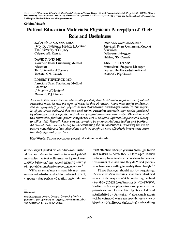 (PDF) Patient education materials: Physician perception of their role ...