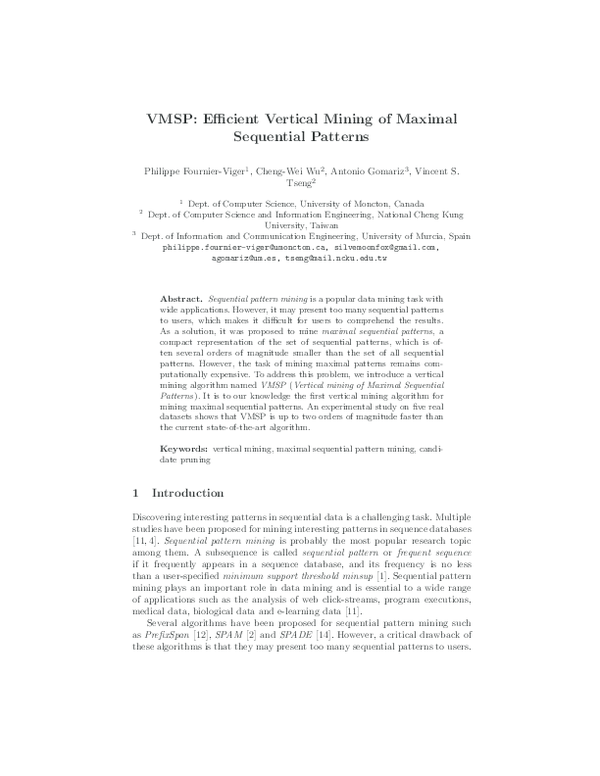 (PDF) VMSP: Efficient Vertical Mining of Maximal Sequential Patterns