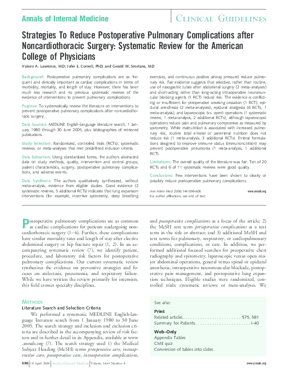 (PDF) Strategies to reduce postoperative pulmonary complications after ...
