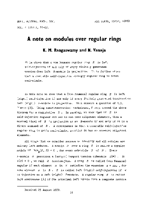 (PDF) A note on modules over regular rings