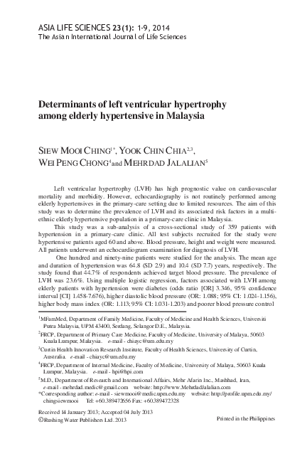 (PDF) Determinants of left ventricular hypertrophy among elderly ...