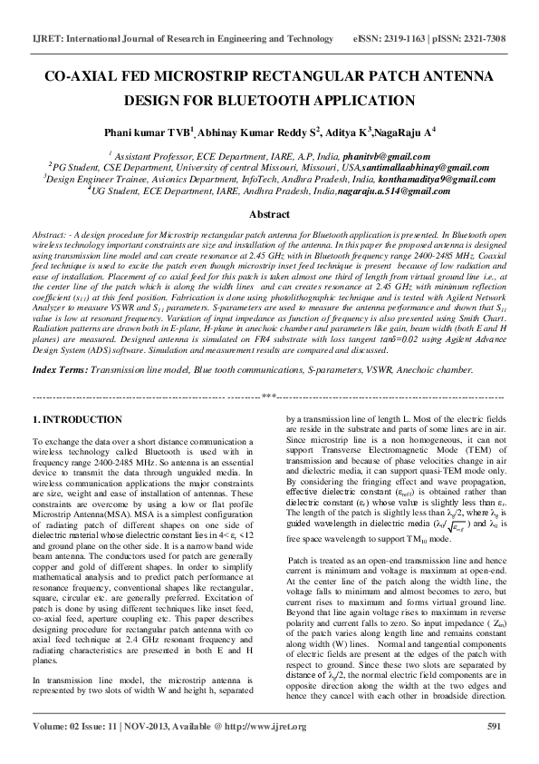 (PDF) CO-AXIAL FED MICROSTRIP RECTANGULAR PATCH ANTENNA DESIGN FOR ...