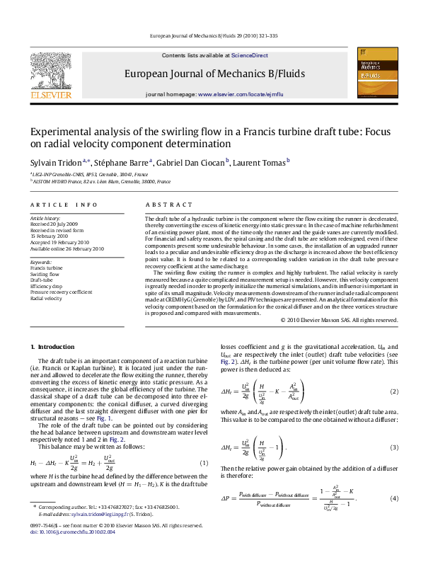 (PDF) Experimental analysis of the swirling flow in a Francis turbine ...