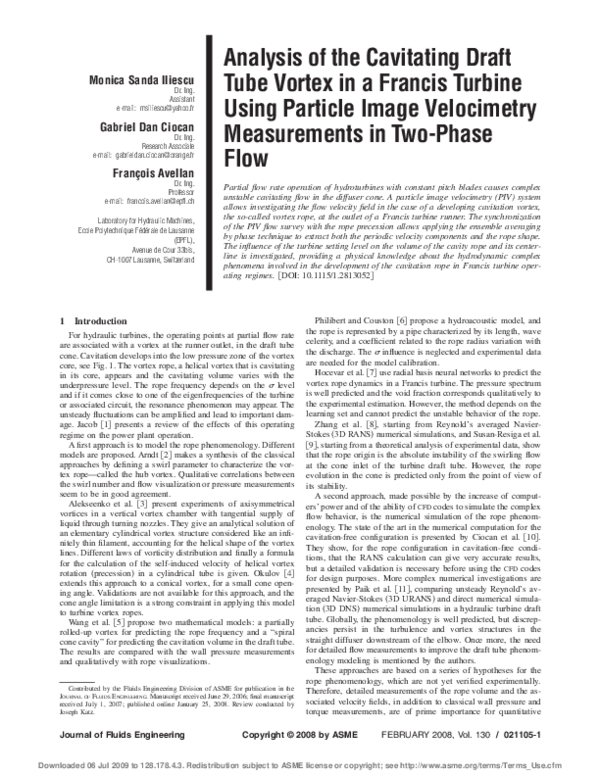 (PDF) Analysis of the Cavitating Draft Tube Vortex in a Francis Turbine ...