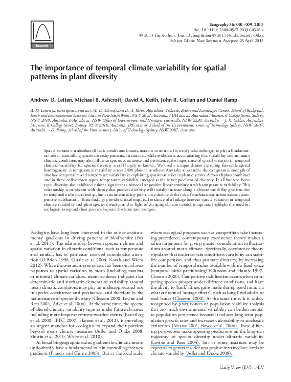 (PDF) The importance of temporal climate variability for spatial ...