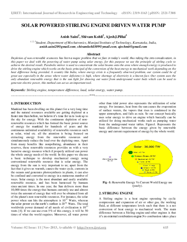 (PDF) SOLAR POWERED STIRLING ENGINE DRIVEN WATER PUMP
