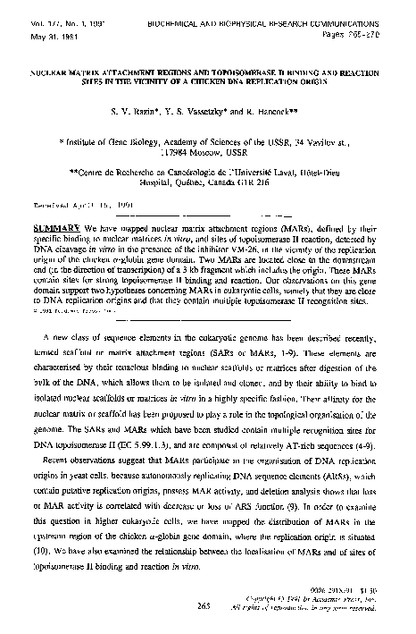 (PDF) Nuclear matrix attachment regions and topoisomerase II binding ...