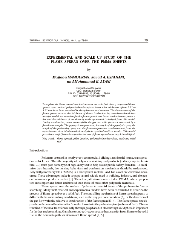 (PDF) Experimental and scale up study of the flame spread over the PMMA ...