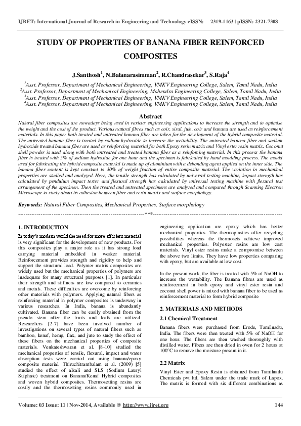 (PDF) STUDY OF PROPERTIES OF BANANA FIBER REINFORCED COMPOSITES eSAT