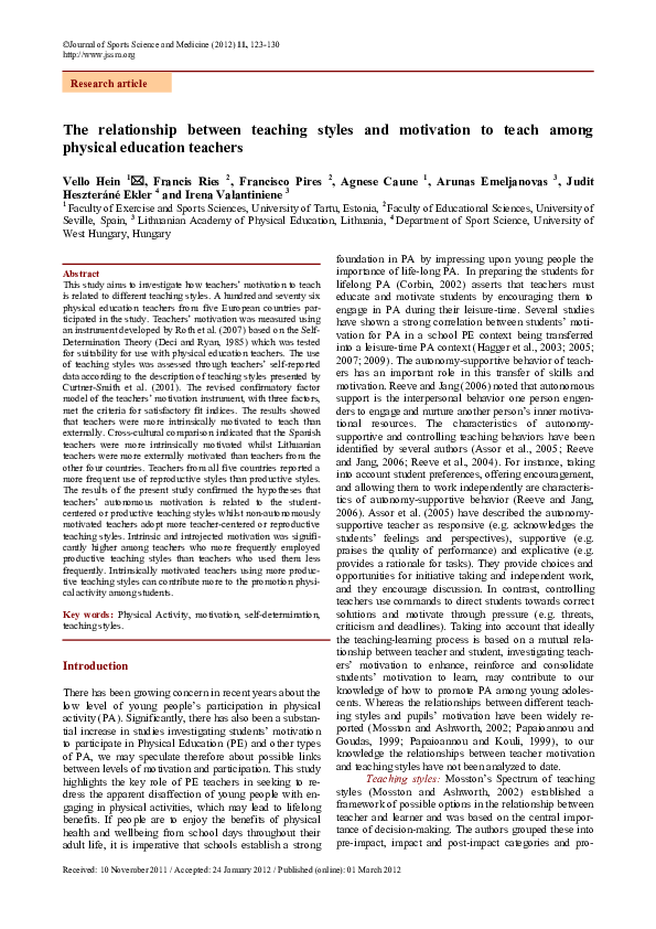 Pdf The Relationship Between Teaching Styles And Motivation To Teach Pdf The Relationship Between Teaching Styles And Motivation To Teach