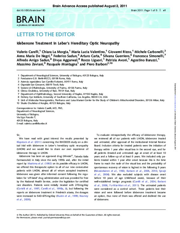 (PDF) Idebenone Treatment In Leber's Hereditary Optic Neuropathy