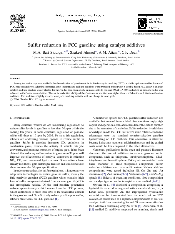 (PDF) Sulfur reduction in FCC gasoline using catalyst additives