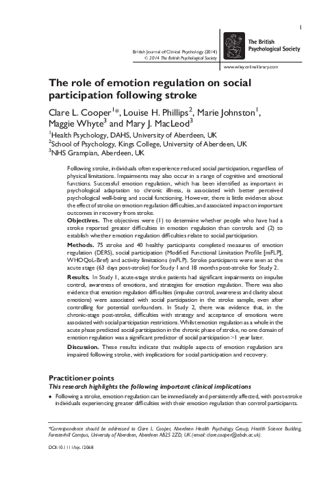 (PDF) The role of emotion regulation on social participation following ...
