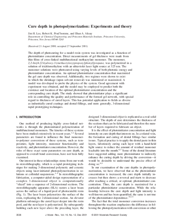 (PDF) Cure depth in photopolymerization Experiments and theory Robert Prud'homme Academia.edu