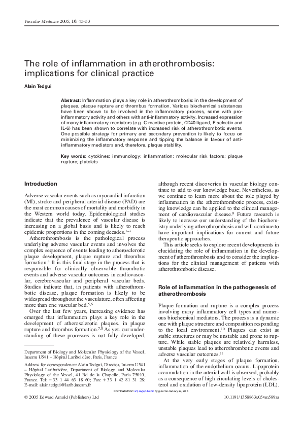 (PDF) The role of inflammation in atherothrombosis: implications for ...