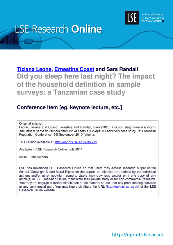 (PDF) Did you sleep here last night? The impact of the household