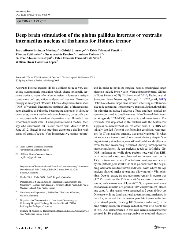 (PDF) Deep brain stimulation of the globus pallidus internus or ...