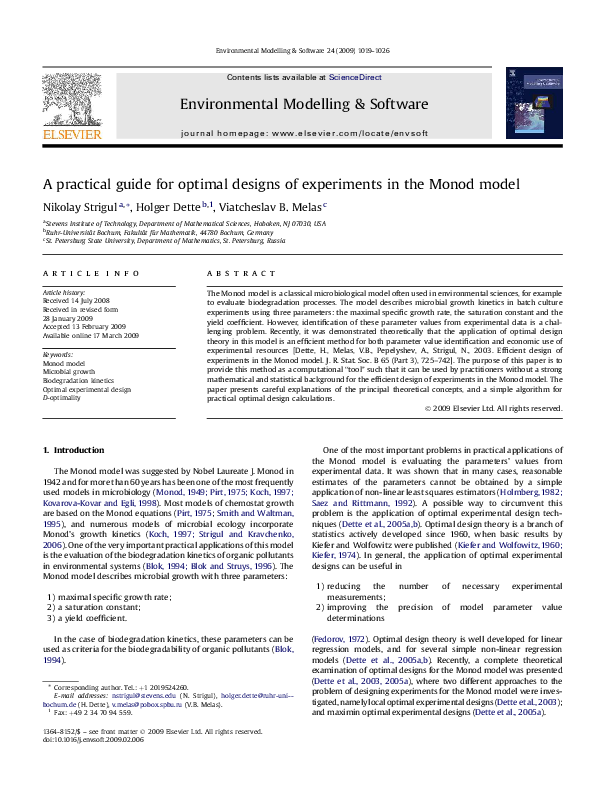 (PDF) A practical guide for optimal designs of experiments in the Monod ...