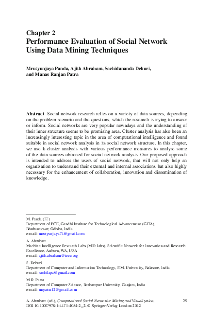 (PDF) Performance Evaluation of Social Network Using Data Mining Techniques
