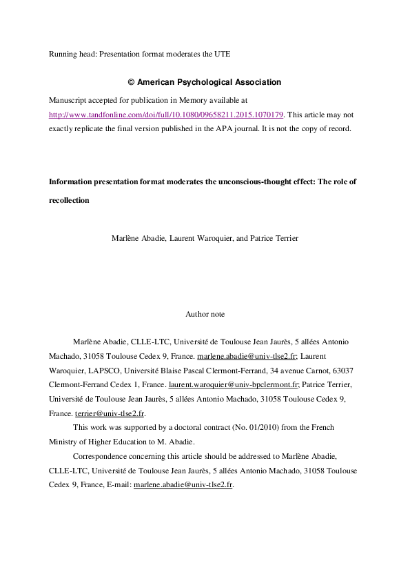 (PDF) Information presentation format moderates the unconscious-thought ...