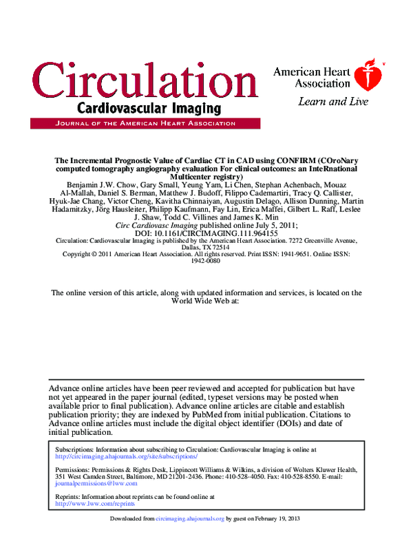 (PDF) Incremental Prognostic Value of Cardiac Computed Tomography in ...