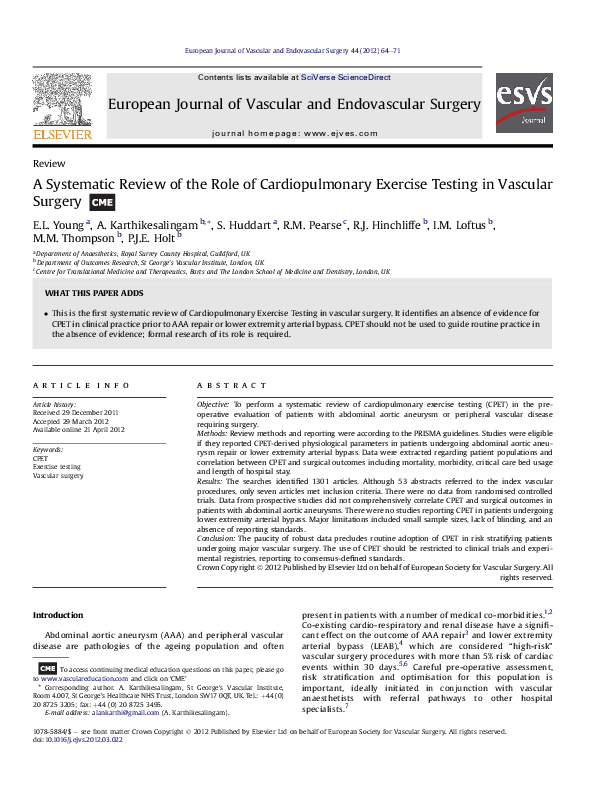 (PDF) A Systematic Review of the Role of Cardiopulmonary Exercise ...