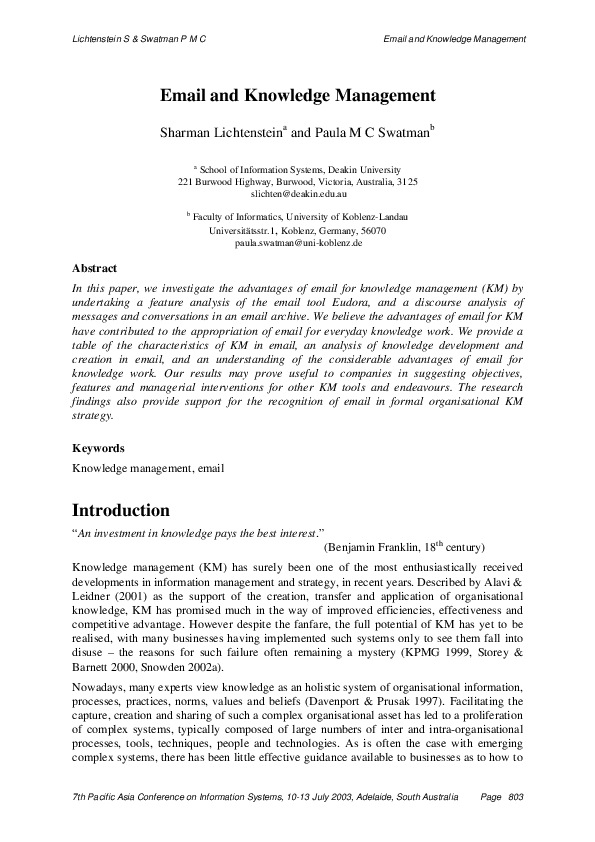 (PDF) Email and Knowledge Management