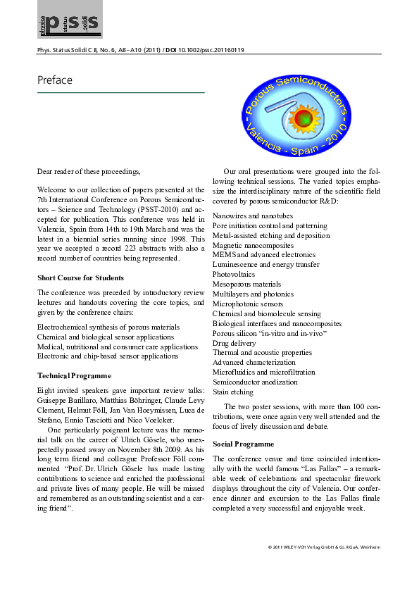 (PDF) Preface: Phys. Status Solidi C 6/2011