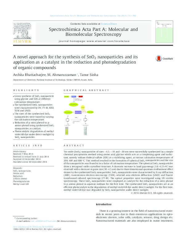 (PDF) A novel approach for the synthesis of SnO2 nanoparticles and its ...