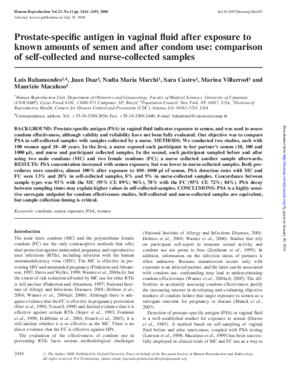 (PDF) Prostate-specific antigen in vaginal fluid after exposure to ...