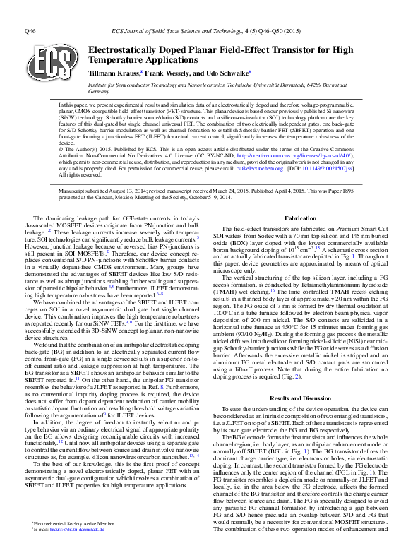 (PDF) Novel Electrostatically Doped Planar FieldEffect Transistor for