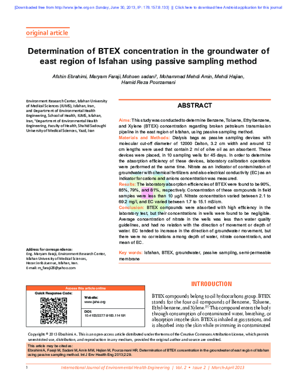 (PDF) Determination of BTEX concentration in the groundwater of east ...
