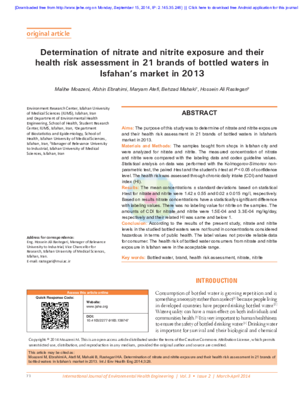 (PDF) Determination of nitrate and nitrite exposure and their health ...