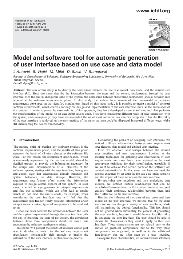 (PDF) Model and software tool for automatic generation of user ...