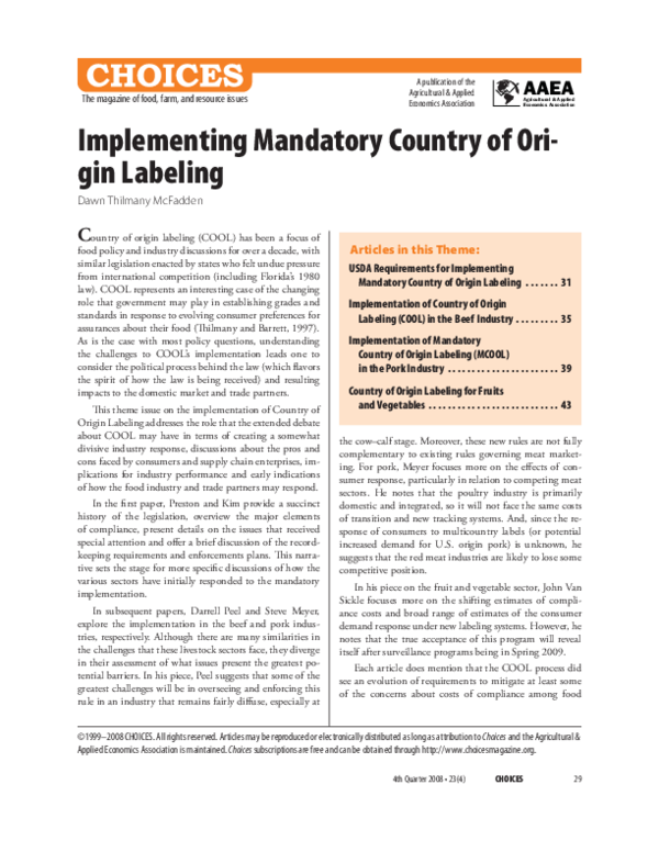 (PDF) Implementing Mandatory Country of Origin Labeling
