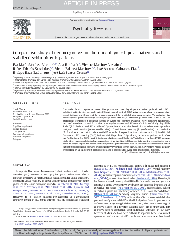 (PDF) Comparative study of neurocognitive function in euthymic bipolar ...