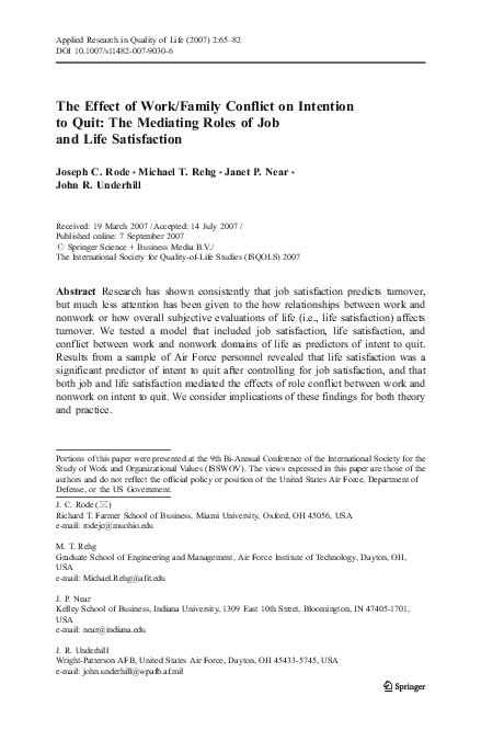 (PDF) The Effect of Work/Family Conflict on Intention to Quit: The ...