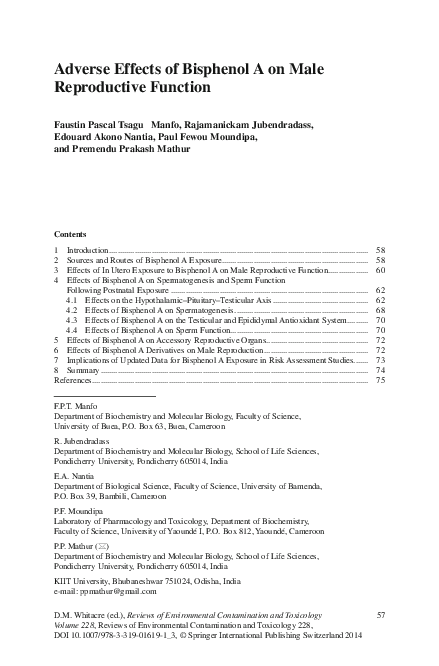 (PDF) Adverse Effects of Bisphenol A on Male Reproductive Function