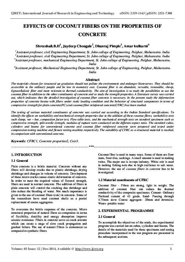 (PDF) EFFECTS OF COCONUT FIBERS ON THE PROPERTIES OF CONCRETE eSAT