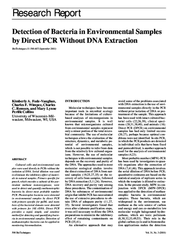 (PDF) Detection of bacteria in environmental samples by direct PCR ...