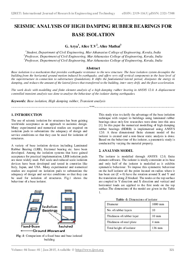 (PDF) SEISMIC ANALYSIS OF HIGH DAMPING RUBBER BEARINGS FOR BASE ISOLATION