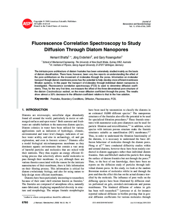(PDF) Fluorescence Correlation Spectroscopy to Study Diffusion Through ...