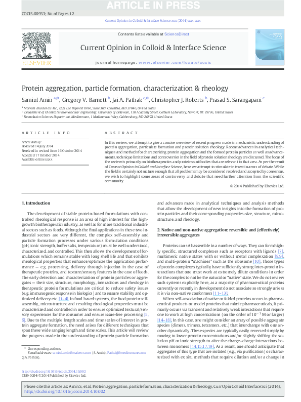 (PDF) Protein aggregation, particle formation, characterization