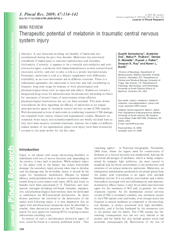 (PDF) Therapeutic potential of melatonin in traumatic central nervous ...