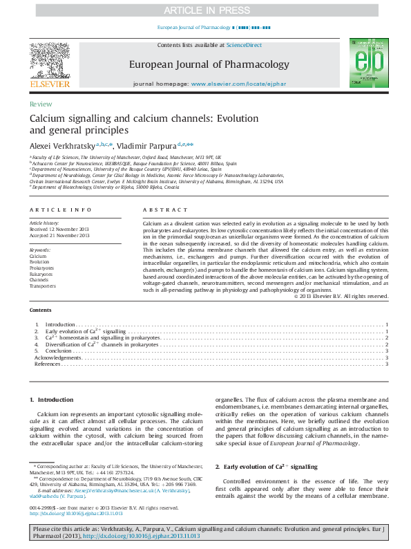 (PDF) Calcium signalling and calcium channels: Evolution and general ...