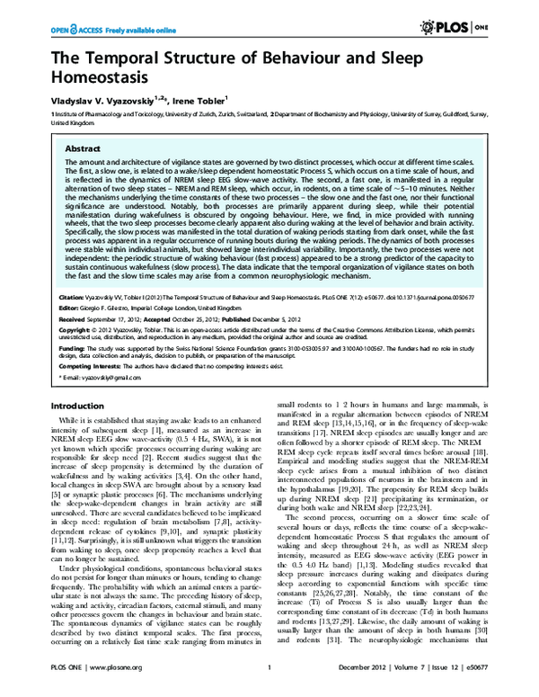 (PDF) The Temporal Structure of Behaviour and Sleep Homeostasis
