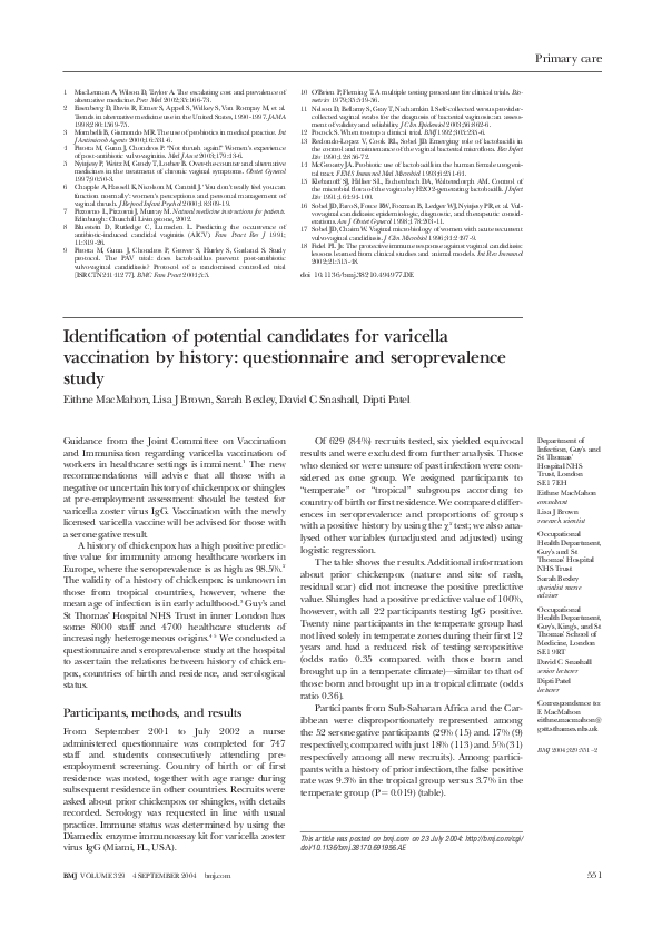 (PDF) Identification of potential candidates for varicella vaccination ...